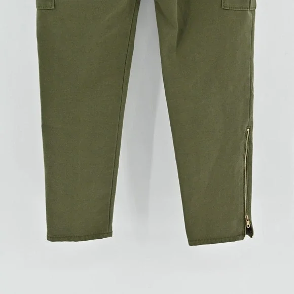 Kate Spade Havana Alma Green Cargo Pants Size 00 Slim Cropped Pocket Zip Trouser - Picture 11 of 12